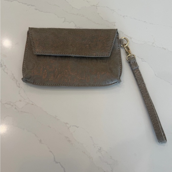 Anthropologie Beige Wristlet with Metallic Snakeskin Print - Picture 2 of 6